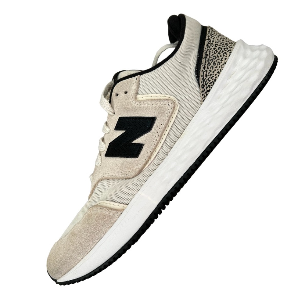 NEW BALANCE FRESH FOAM X-70 SNEAKERS CREAM & BLACK ANIMAL PRINT, SIZE 8